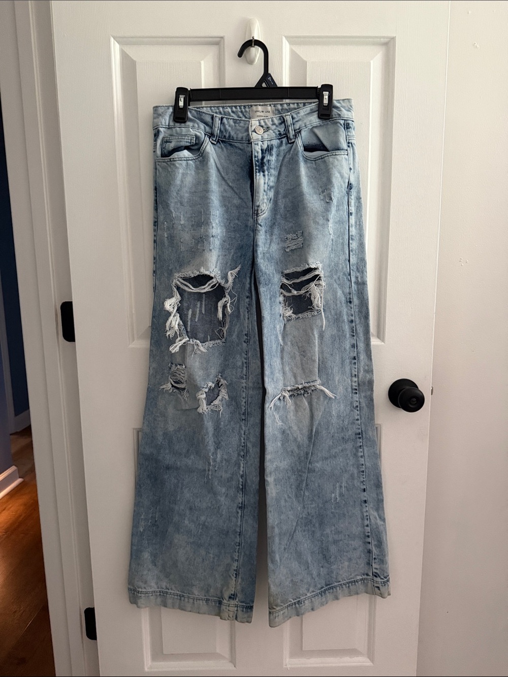 UNIQ by Litz Jeans Light Blue Distressed Wide Leg Jeans